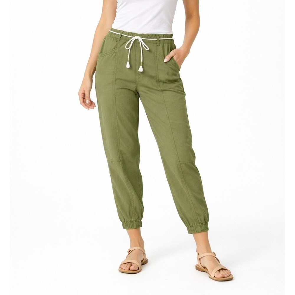 C&C California Jogger Pants L Green Linen Lyocell Drawstring Vacation Spring